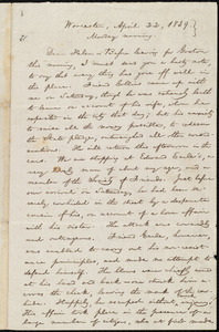 Letter from William Lloyd Garrison, Worcester, [Mass.], to Helen Eliza Garrison, April 22, 1839, Monday morning