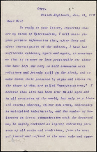 Copy of letter from William Lloyd Garrison, Boston Highlands, [Mass.], to J. S. Adams, Jan. 31, 1871