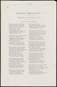 Poem titled Human Equality by William Lloyd Garrison, [1871?]