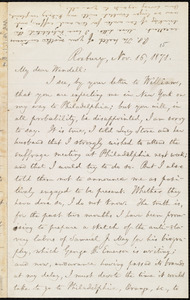Letter from William Lloyd Garrison, Roxbury, [Mass.], to Wendell Phillips Garrison, Nov. 16, 1871