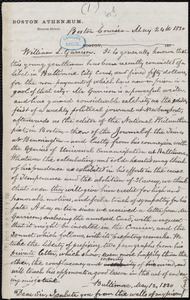 Card and letter from William Lloyd Garrison, Baltimore Jail, to Francis Todd, May 13, 1830