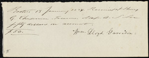 Receipt from William Lloyd Garrison, Boston, [Mass.], to Henry Grafton Chapman, 13 January 1838