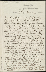 Letter from Richard Davis Webb, Printing Office, 177 Great Brunswick Street, Dublin, [Ireland], to Anne Warren Weston, 21st of January 1862