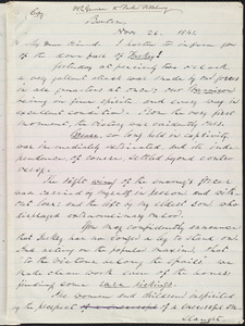 Copy of letter from William Lloyd Garrison, Boston, [Mass.], to Francis Jackson, Nov. 26, 1841