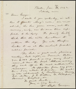 Letter from William Lloyd Garrison, Boston, [Mass.], to George William Benson, Jan. 29, 1842, Saturday noon