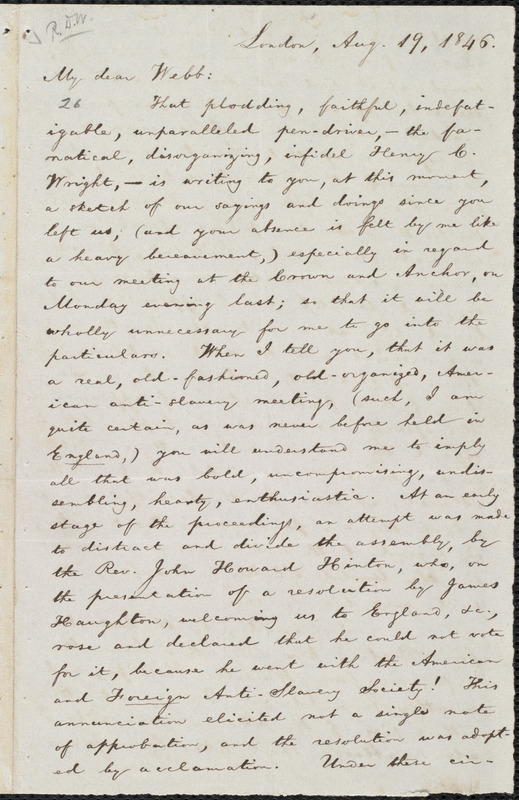 Letter from William Lloyd Garrison, London, [England], to Richard Davis ...