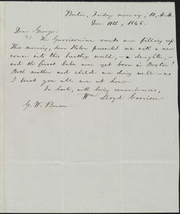 Letter from William Lloyd Garrison, Boston, [Mass.], to George William Benson, Friday morning, 10 A.M., Dec. 11, 1846