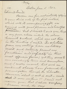Copy of letter from William Lloyd Garrison, Boston, [Mass.], to Caroline Coddington Thayer, Jan. 5, 1852