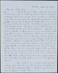 Letter from William Lloyd Garrison, Boston, [Mass.], to Samuel Joseph May, Sept. 27, 1852