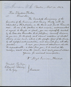 Letter from William Lloyd Garrison, Boston, [Mass.], to Theodore Parker, Nov. 10, 1853