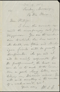 Letter from William Lloyd Garrison, 14 Dix Place, [Boston, Mass.], to Wendell Phillips, Sunday Morning, [Oct. 18, 1857]