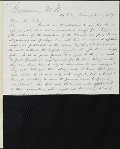 Incomplete letter from William Lloyd Garrison, 14 Dix Place, [Boston, Mass.], to Theodore Parker, Nov. 8, 1857