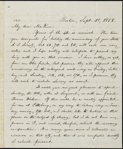 Letter from William Lloyd Garrison, Boston, [Mass.], to James Miller M'Kim, Sept. 11, 1858