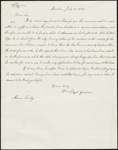 Copy of letter from William Lloyd Garrison, Boston, [Mass.], to Aaron Cooley, July 12, 1859