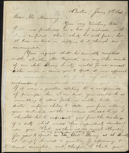 Incomplete letter from William Lloyd Garrison, Boston, [Mass.], to Jacob Merrill Manning, Jan. 8th, 1861