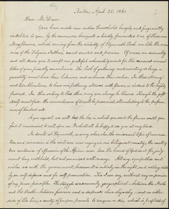 Copy of letter from William Lloyd Garrison, Boston, [Mass.], to Thomas Bradford Drew, April 25, 1861