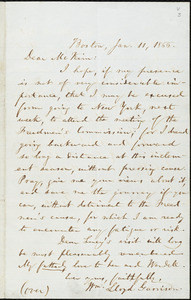 Letter from William Lloyd Garrison, Boston, [Mass.], to James Miller M'Kim, Jan. 11, 1866