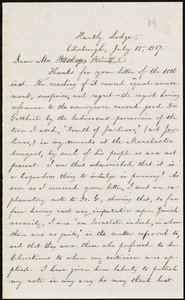 Letter from William Lloyd Garrison, Huntly Lodge, Edinburgh, [Scotland], to S. Alfred Steinthal, July 15, 1867