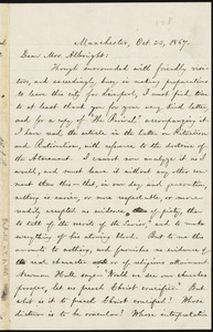 Letter from William Lloyd Garrison, Manchester, [England], to Rachel A. Albright, Oct. 23, 1867
