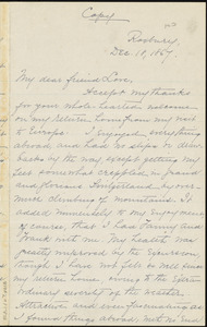 Copy of letter from William Lloyd Garrison, Roxbury, [Mass.], to Alfred Harry Love, Dec. 18, 1867