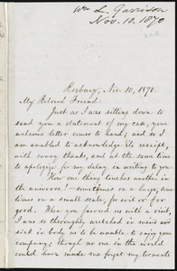 Letter from William Lloyd Garrison, Roxbury, [Mass.], to Samuel Joseph May, Nov. 10, 1870
