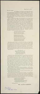 Letter from William Lloyd Garrison, Boston, [Mass.], to J. R. Clarke, Jan. 4, 1875