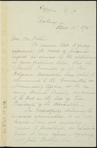 Copy of letter from William Lloyd Garrison, Roxbury, [Mass.], to William James Potter, April 15, 1875