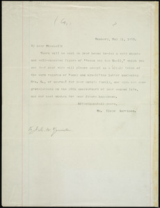 Letter from William Lloyd Garrison, Roxbury, [Mass.], to James Manning Winchell Yerrinton, May 21, 1875