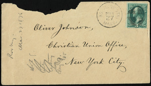 Letter from William Lloyd Garrison, Roxbury, [Mass.], to Oliver Johnson, March 27, 1876