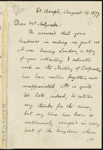 Letter from William Lloyd Garrison, St. Asaph, [England], to George Jacob Holyoake, August 19, 1877
