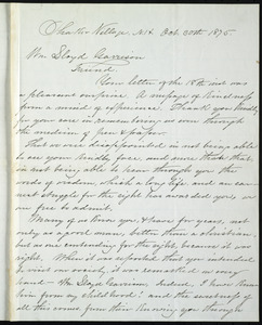 Letter from Henry Clay Blinn, Shaker Village, N.H., to William Lloyd Garrison, Oct. 30th, 1875