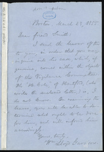 Letter from William Lloyd Garrison, Boston, [Mass.], to Joshua Bowen Smith, March 23, 1855