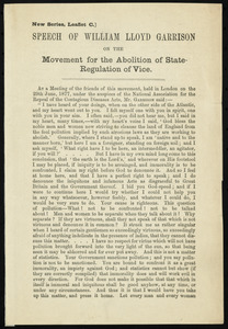 Speech on the Movement for the Abolition of State Regulation of Vice by William Lloyd Garrison, [London, England], [ca. 29 June 1877]