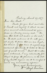 Letter from William Lloyd Garrison, Roxbury, [Mass.], to Mrs. Bush, March 29, 1877