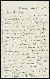 Letter from William Lloyd Garrison, Boston, [Mass.], to William Rounseville Alger, Nov. 25, 1861