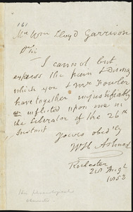 Letter from William Henry Ashurst, Rochester, to William Lloyd Garrison, 28 Aug. 1853