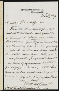 Letter from William Henry Ashurst, 7 Prince of Wales Terrace, Kensington, [England], to William Lloyd Garrison, 31 July 1867