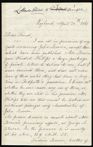 Incomplete letter from Lydia Maria Child, Wayland, April 30'th, 1861