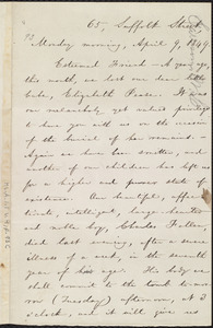 Letter from William Lloyd Garrison, 65 Suffolk Street, [Boston, Mass.], to Theodore Parker, Monday morning, April 9, 1849