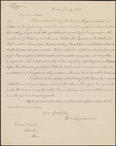 Letter from William Lloyd Garrison, Boston, [Mass.], to Samuel May, July 19, 1852