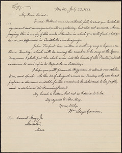 Letter from William Lloyd Garrison, Boston, [Mass.], to Samuel May, July 22, 1852