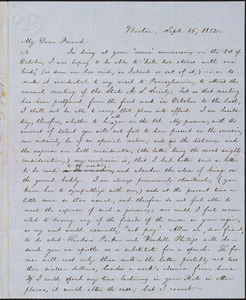 Letter from William Lloyd Garrison, Boston, [Mass.], to Samuel Joseph May, Sept. 16, 1852