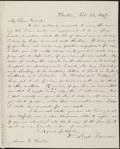 Letter from William Lloyd Garrison, Boston, [Mass.], to Anne Warren Weston, Feb. 23, 1847