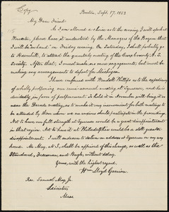 Copy of letter from William Lloyd Garrison, Boston, [Mass.], to Samuel May,  Sept. 17, 1853