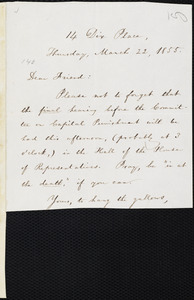Letter from Wiliam Lloyd Garrison, 14 Dix Place, Boston, [Mass.], to James Manning Winchell Yerrinton, Thursday, March 22, 1855
