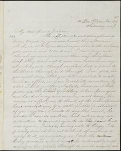 Letter from William Lloyd Garrison, 14 Dix Place, [Boston, Mass.], to Francis Jackson, Nov. 3rd, [1855], Saturday eve[nin]g