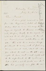 Letter from William Lloyd Garrison, [Boston, Mass.], to Theodore Parker, Wednesday Evening, July 2, 1856