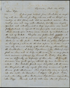 Letter from William Lloyd Garrison, Syracuse, [NY], to Helen Eliza Garrison, Feb. 12, 1857