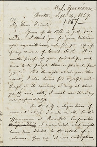 Letter from William Lloyd Garrison, Boston, [Mass.], to Samuel Joseph May, Sept. 14, 1857