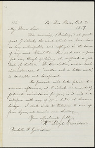 Letter from William Lloyd Garrison, 14 Dix Place, [Boston, Mass.], to Wendell Phillips Garrison, Oct. 2, [1857]